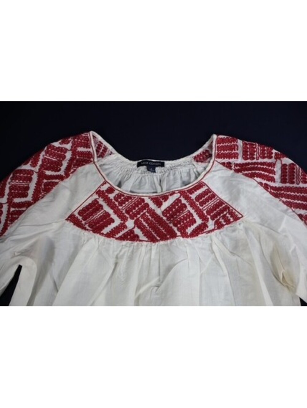 Max Edition Women's White Blouse with Red Embroidered Sleeve